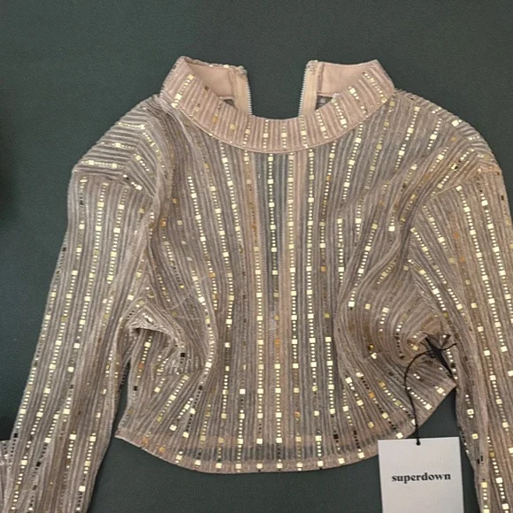 Superdown Shimmering Gold Sequin Blouse - Picture 1 of 1
